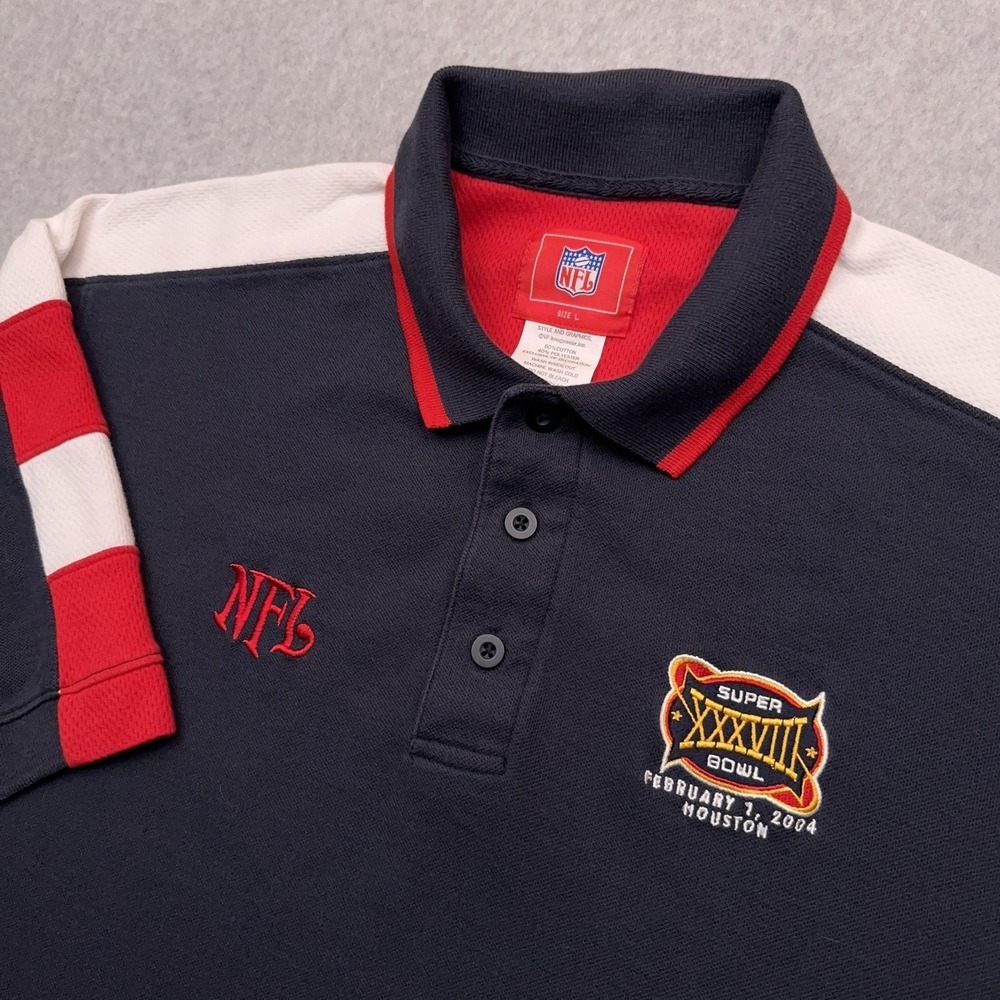 Vintage 2004 NFL‎ Super Bowl 38 XXXVIII Polo Shirt Men's Large Patriots Panthers